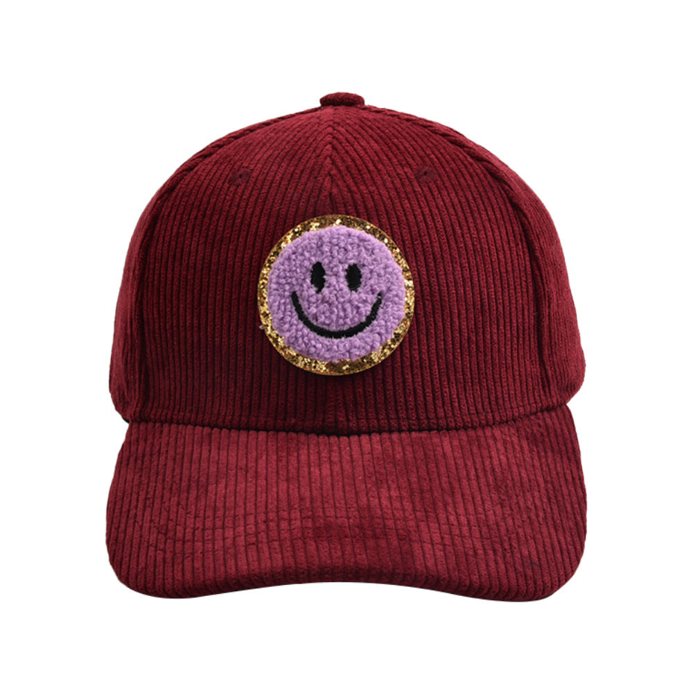 Smiley Corduroy Baseball Cap Fuzzy Patch Cap