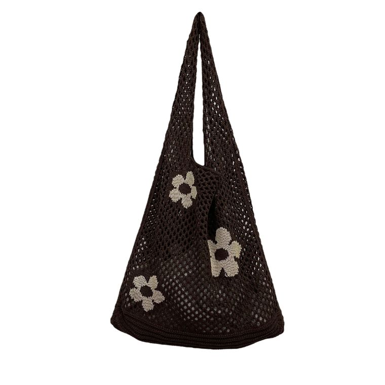 Floral Pattern Crochet Tote Bag