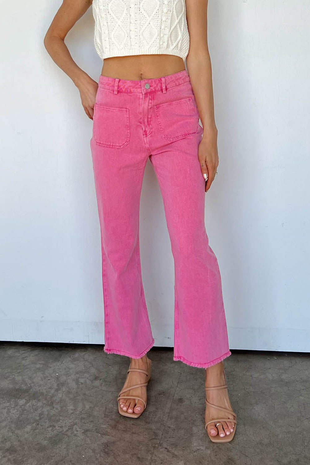 Pink Ankle-length Flare Jeans