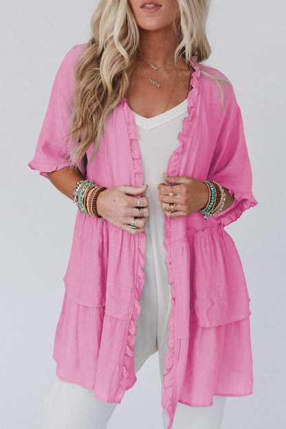 Ruffled Trim Half Sleeve Kimono