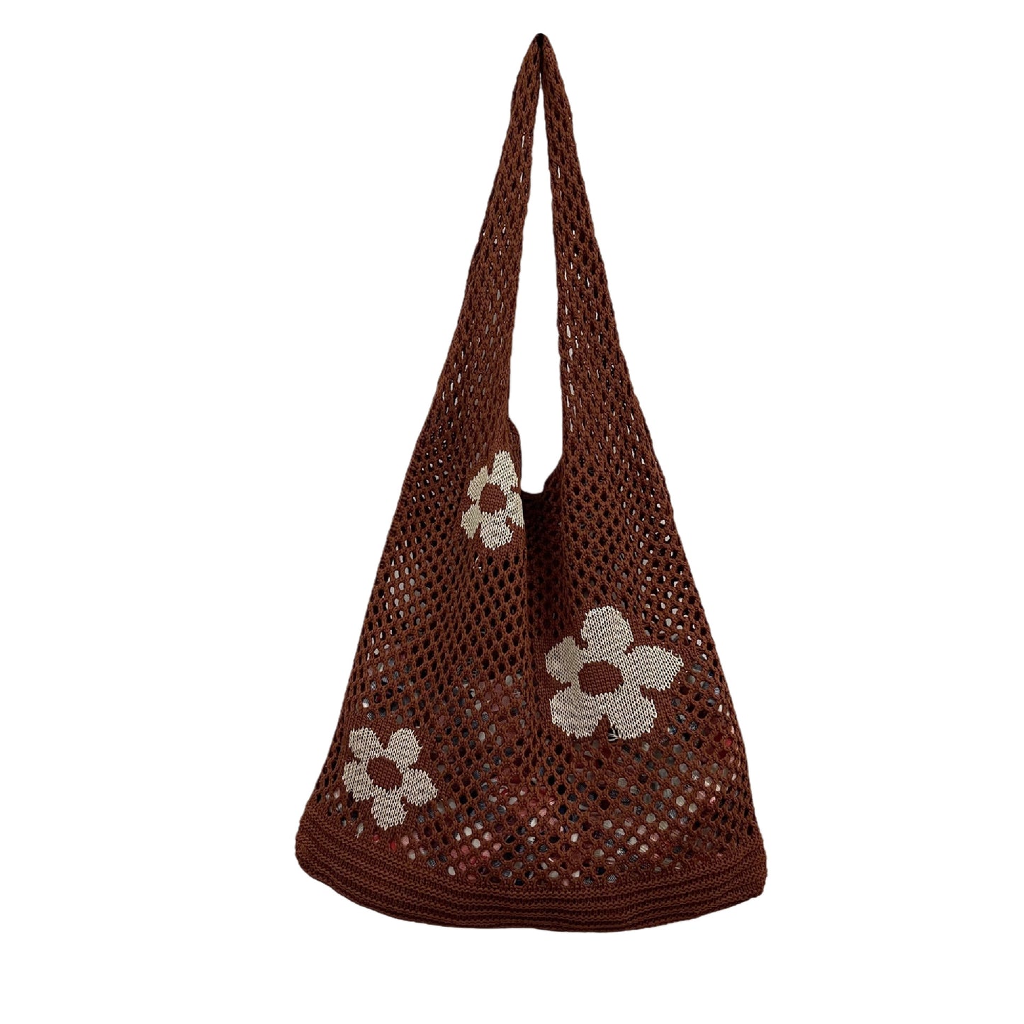 Floral Pattern Crochet Tote Bag