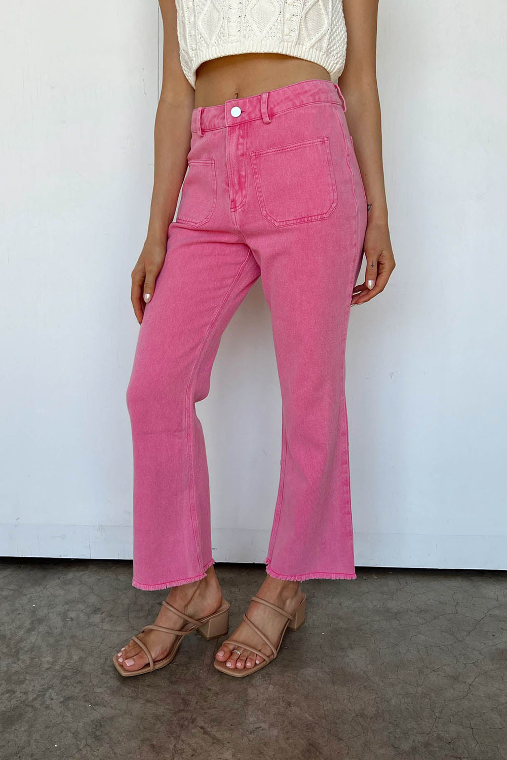 Pink Ankle-length Flare Jeans