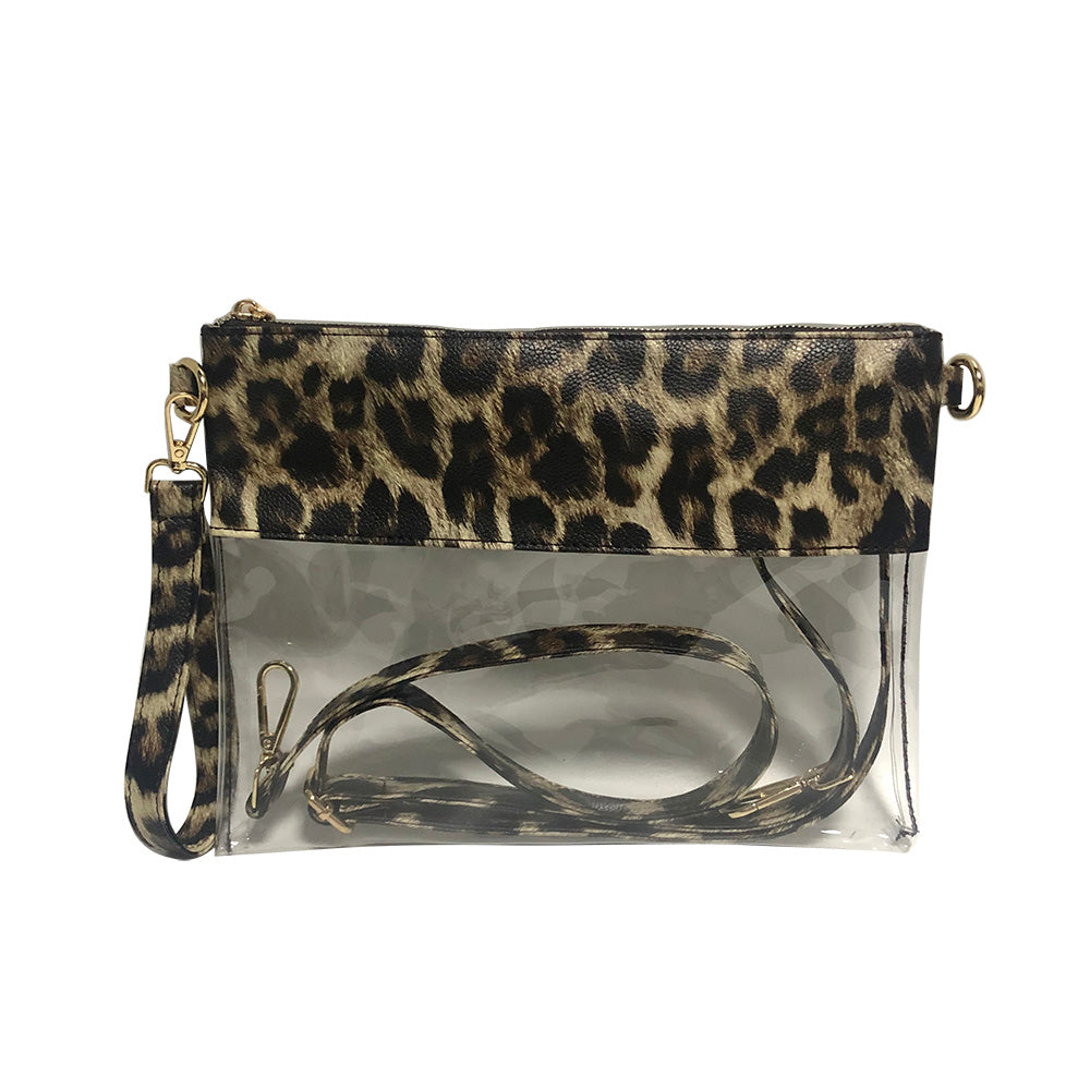 Transparent PVC Leopard Plaid Clutch Crossbody Bag