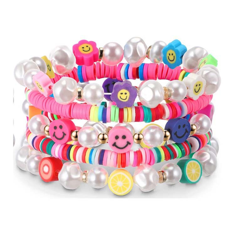 Colorful Clay Fruit Smiley Beaded Bracelet