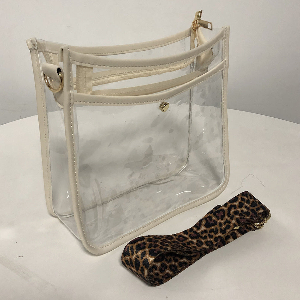 Transparent PVC Leopard Print Shoulder Strap Crossbody Bag