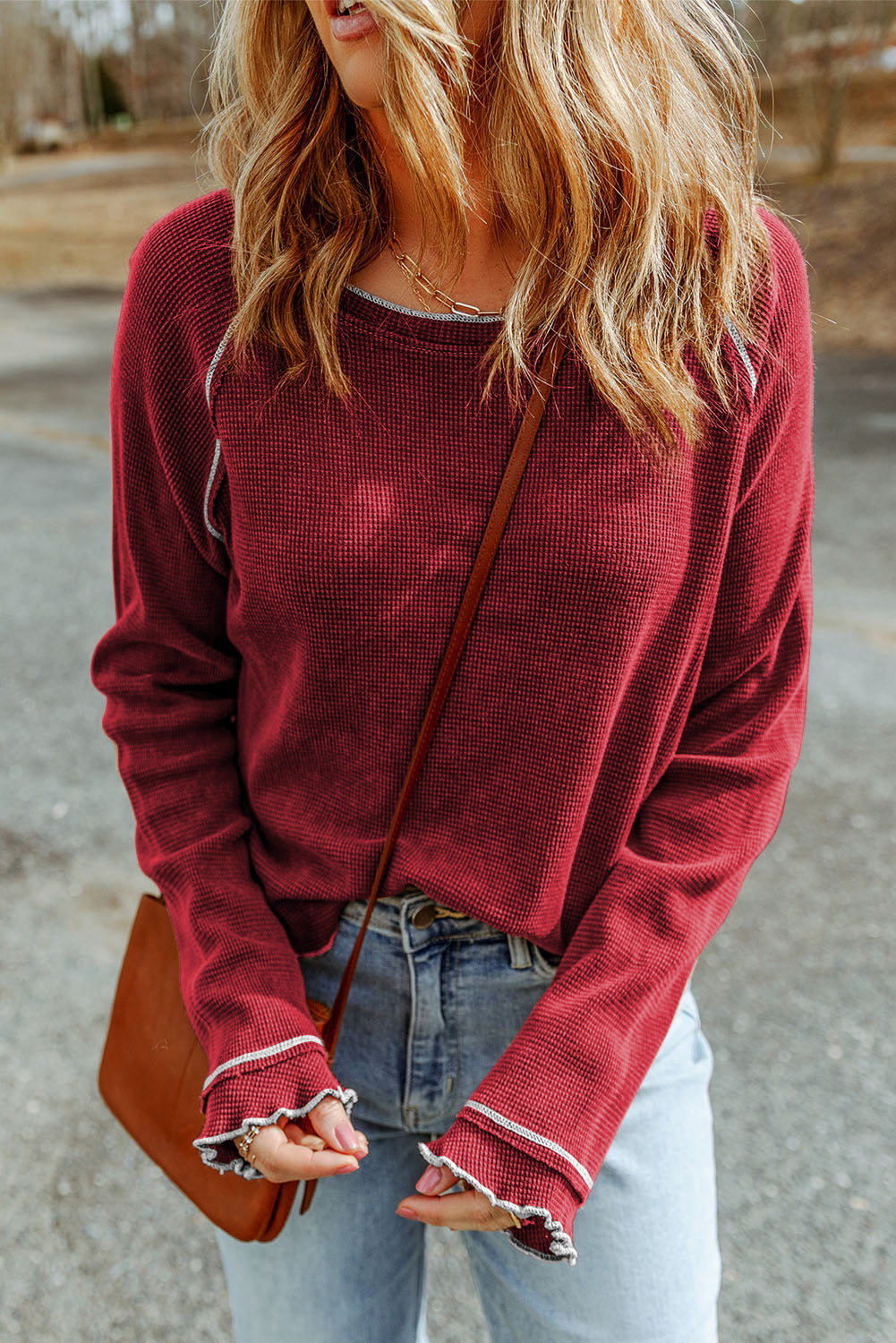 Textured Round Neck Long Sleeve Top