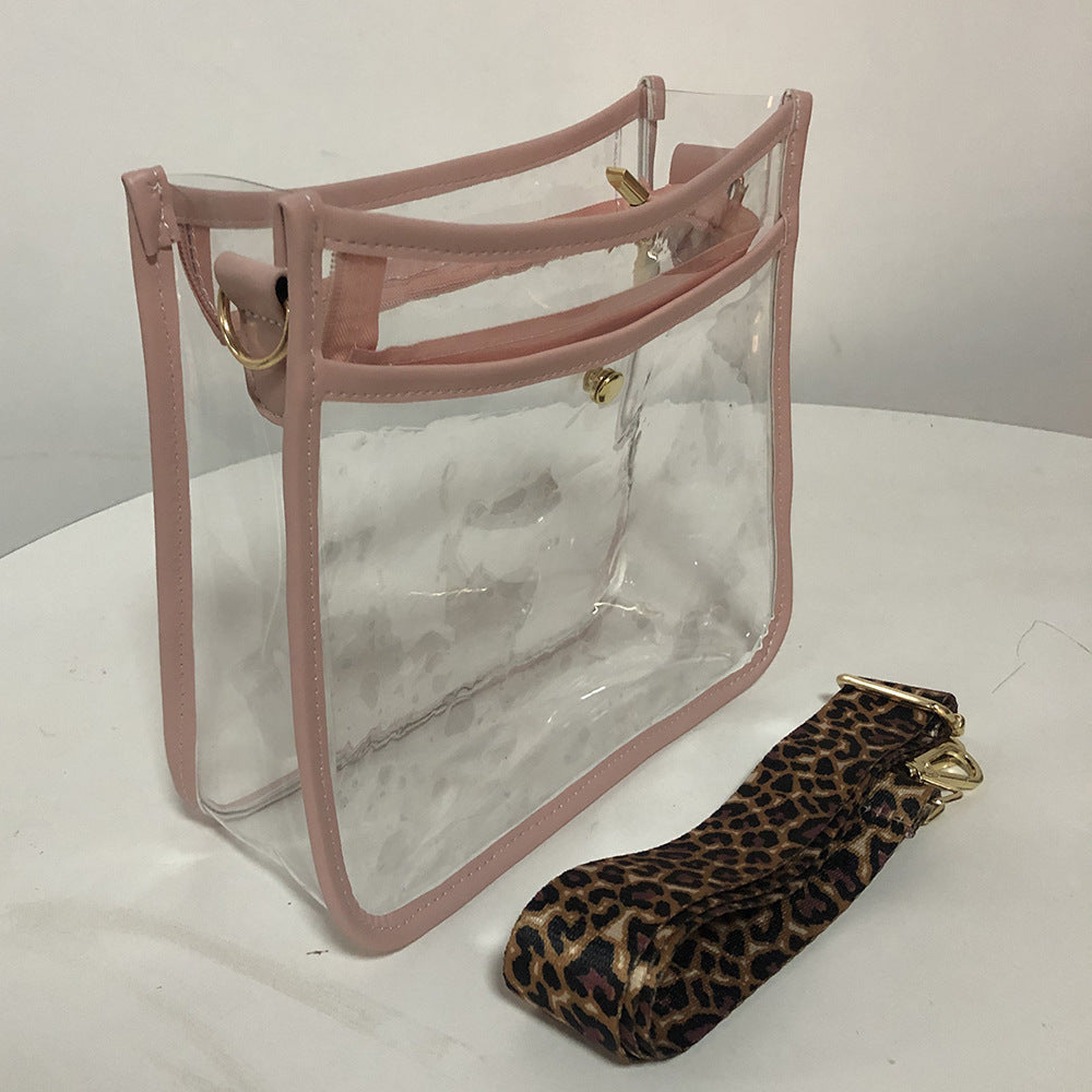 Transparent PVC Leopard Print Shoulder Strap Crossbody Bag