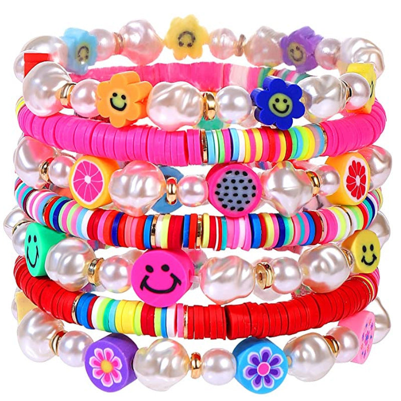 Colorful Clay Fruit Smiley Beaded Bracelet