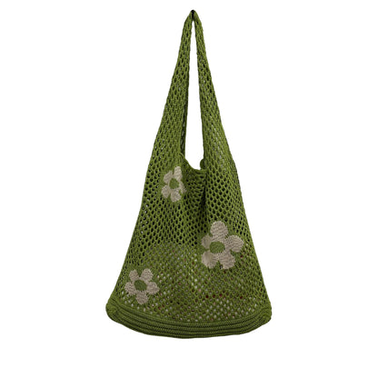 Floral Pattern Crochet Tote Bag