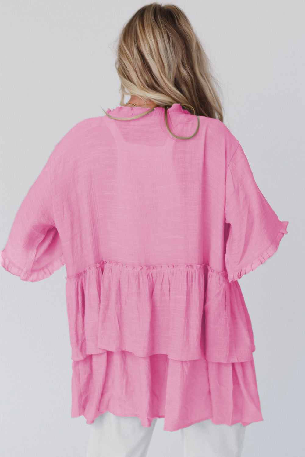 Ruffled Trim Half Sleeve Kimono