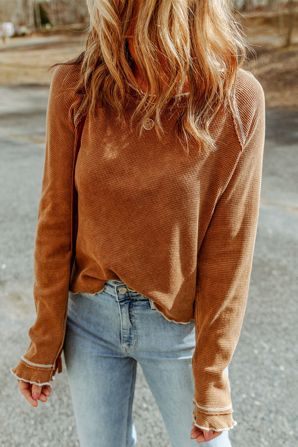 Textured Round Neck Long Sleeve Top