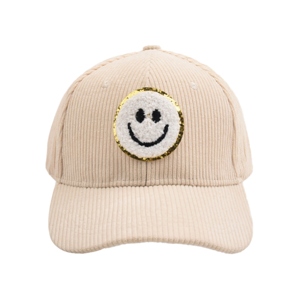 Smiley Corduroy Baseball Cap Fuzzy Patch Cap